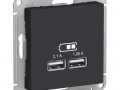 Механизм розетки USB AtlasDesign 5В 1порт х 2.1А 2порта х 1.05А карбон SchE ATN001033