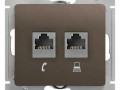 Розетка компьютерная + телефонная 2-м СП Glossa RJ45 + RJ11 кат.5E механизм шоколад SE GSL000885