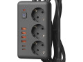 Удлинитель с сетевым фильтром 3х3м 10А 4USB + 2USBC 2500Вт ПВС 3х1 прямоуг. черн. КОСМОС FKsm3m-3gPF(B)USB