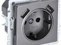 Розетка BRITE РЮш10-1-БрС 16А с USB A+A 2.1А с заземл. защ. шторки механизм сталь IEK BR-R14-16-U21-D21-K46