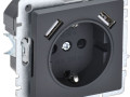 Розетка BRITE РЮш10-1-БрГ 16А с USB A+A 2.1А с заземл. защ. шторки механизм графит IEK BR-R14-16-U21-D21-K53