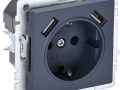 Розетка BRITE РЮш10-1-БрМ 16А с USB A+A 2.1А с заземл. защ. шторки механизм маренго IEK BR-R14-16-U21-D21-K35